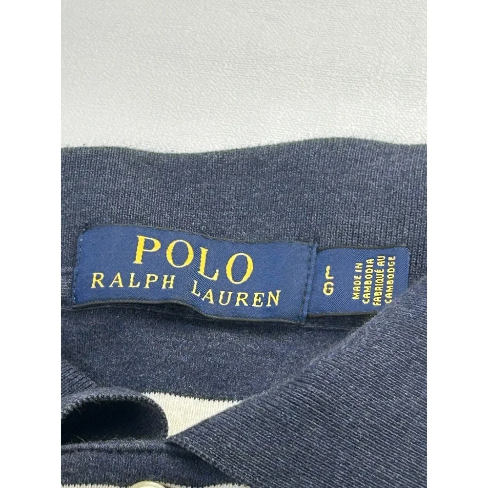 Polo Ralph Lauren Mens L Blue White Striped Polo Shirt 100% Cotton Preppy